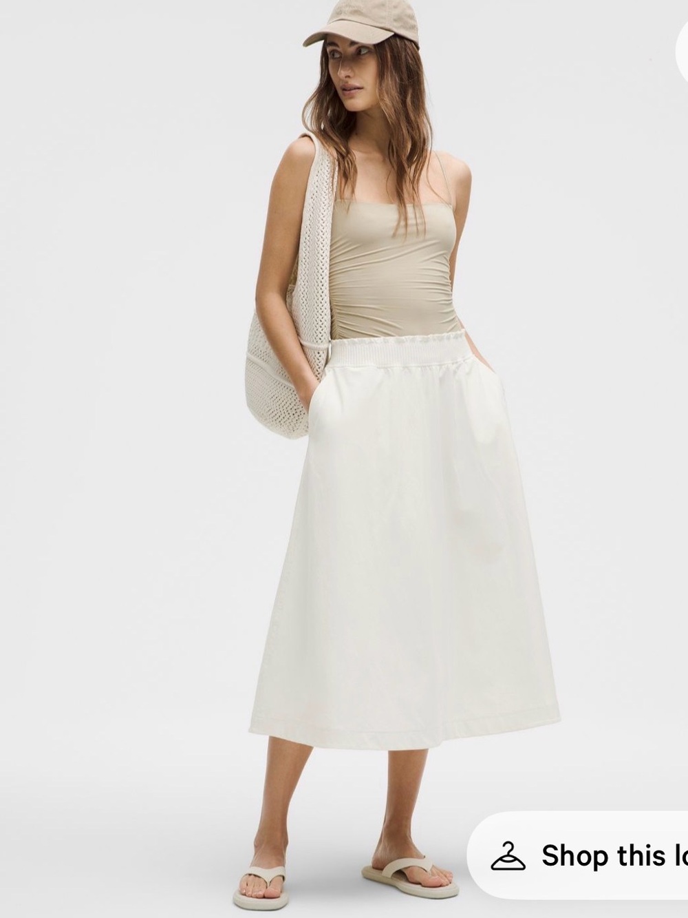lululemon Cream Elastic-Waist Midi Stretch Woven Skirt Sz L Ivory
